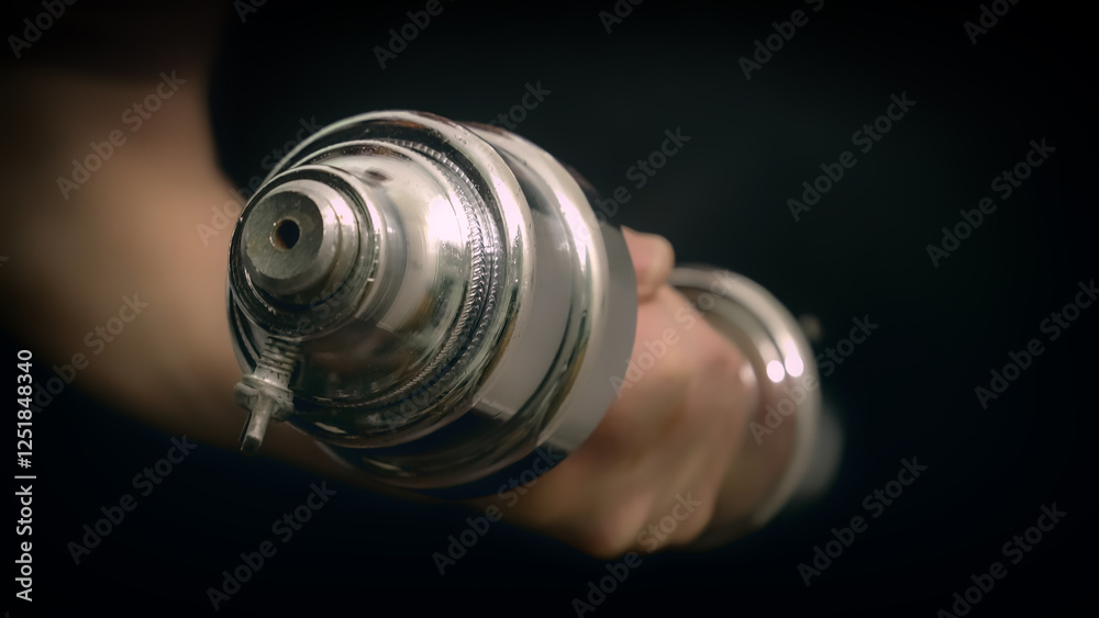 Close up of hand holding shiny dumbbell
