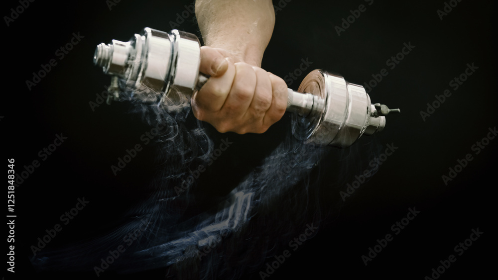 Strength training with a heavy dumbbell in motion