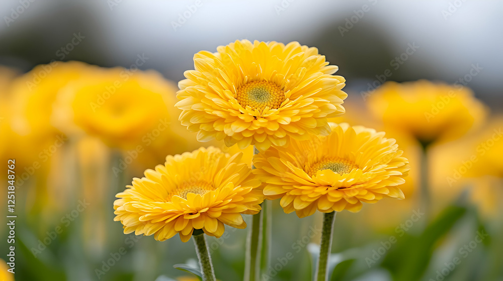 Naklejka premium Vibrant yellow flowers in field, closeup, nature background, spring
