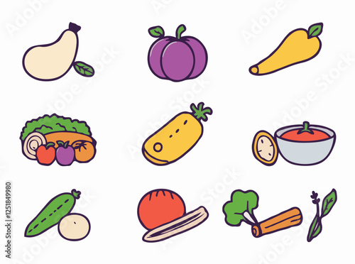 Vegetarian Food Icons in Vector for Nutritional Guidance