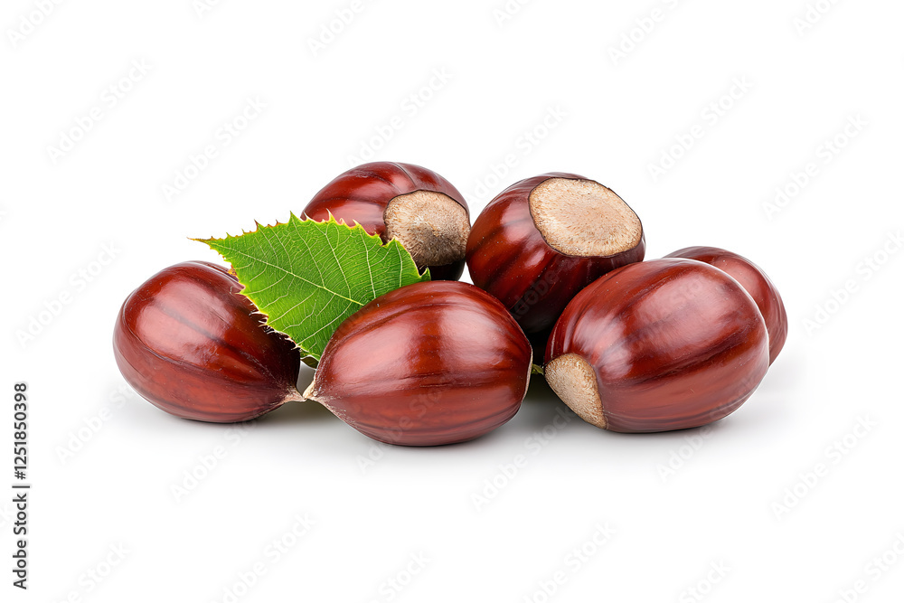 Heap of chestnuts isolated on white backdrop Heap of chestnuts isolated on white backdrop