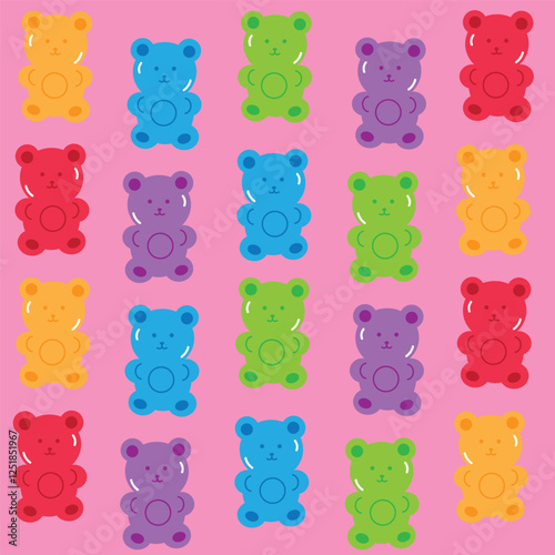 Cartoon gummy bears chewy fruit jelly sweets cute colorful jelly gummy bears pattern Dessert and confectionery treats Junk and sugary food