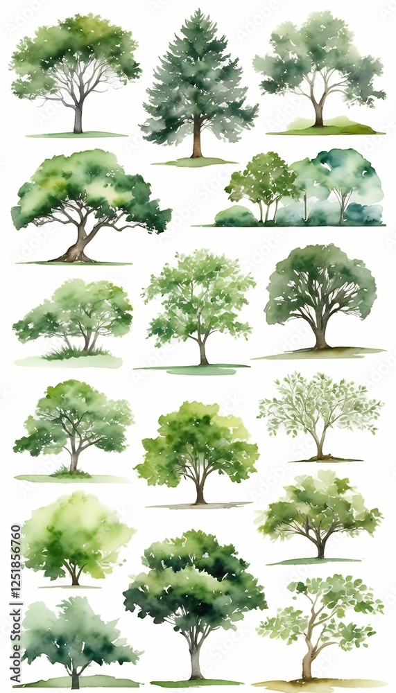 white architecture view environment landscape tree green garden collection olated elements abstract watercolor layout side drawing tree background elevation tree isolated nature green leaf plant