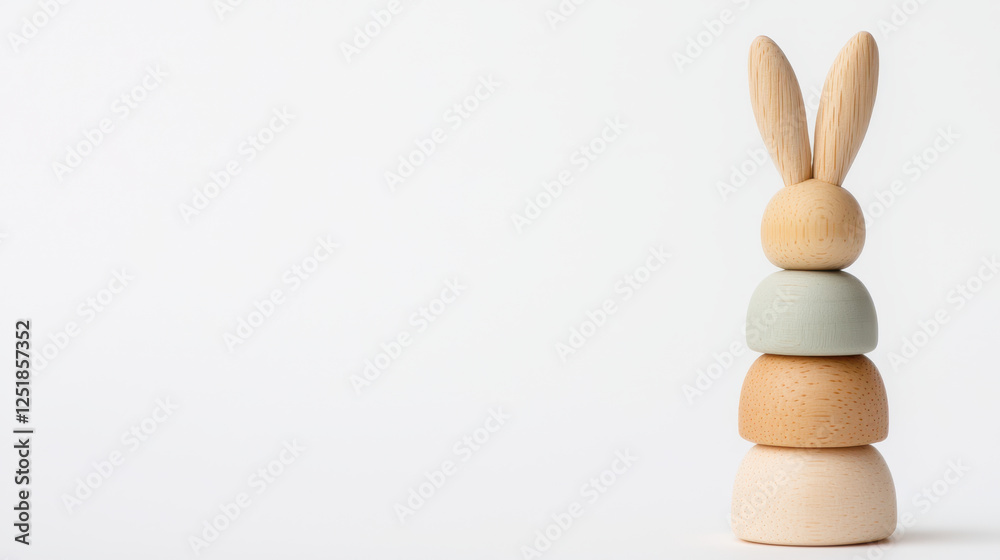 © Chaiwit - easter gift ideas kid. Wooden bunny stacking toy in soft pastel colors for playful learning © Chaiwit - easter gift ideas kid. Wooden bunny stacking toy in soft pastel colors for playful learning