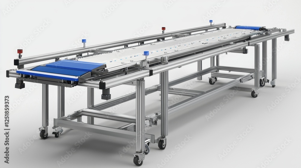 A conveyor belt with blue and white stripes A conveyor belt with blue and white stripes
