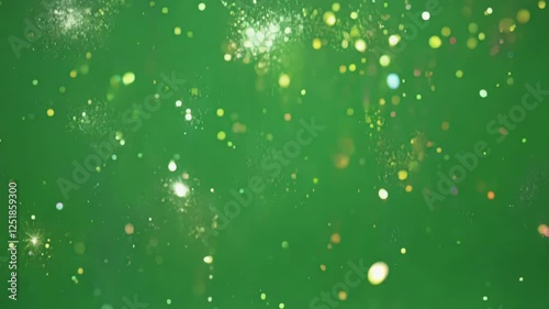 Tiny glowing particles cascading down like confetti in the air. Green screen chromakey