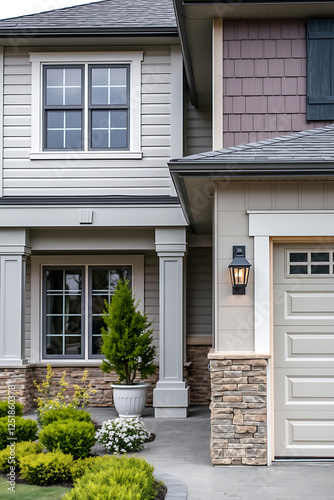 Wallpaper Mural Luxury House Exterior: Modern Home Design with Stone Accents and Landscaping Torontodigital.ca