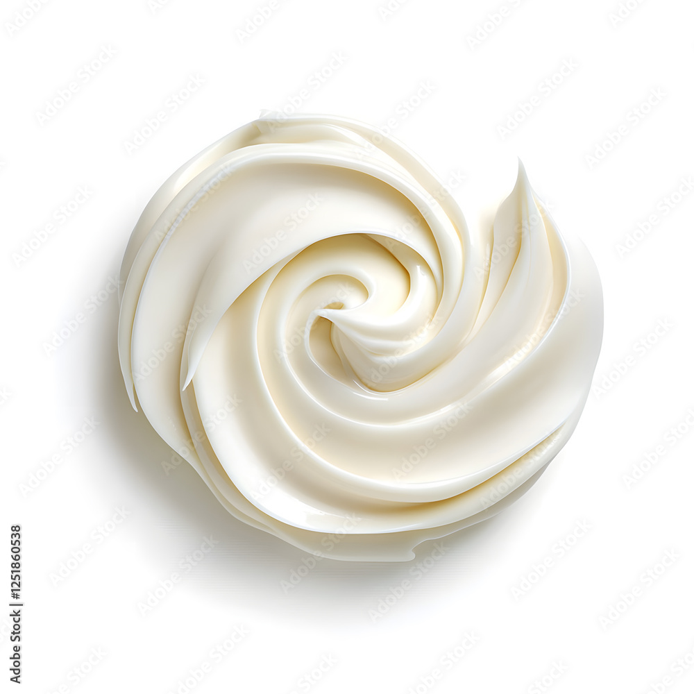 Mayonnaise swirl, whipped cream texture, top view, isolated on white background closeup Mayonnaise swirl, whipped cream texture, top view, isolated on white background closeup