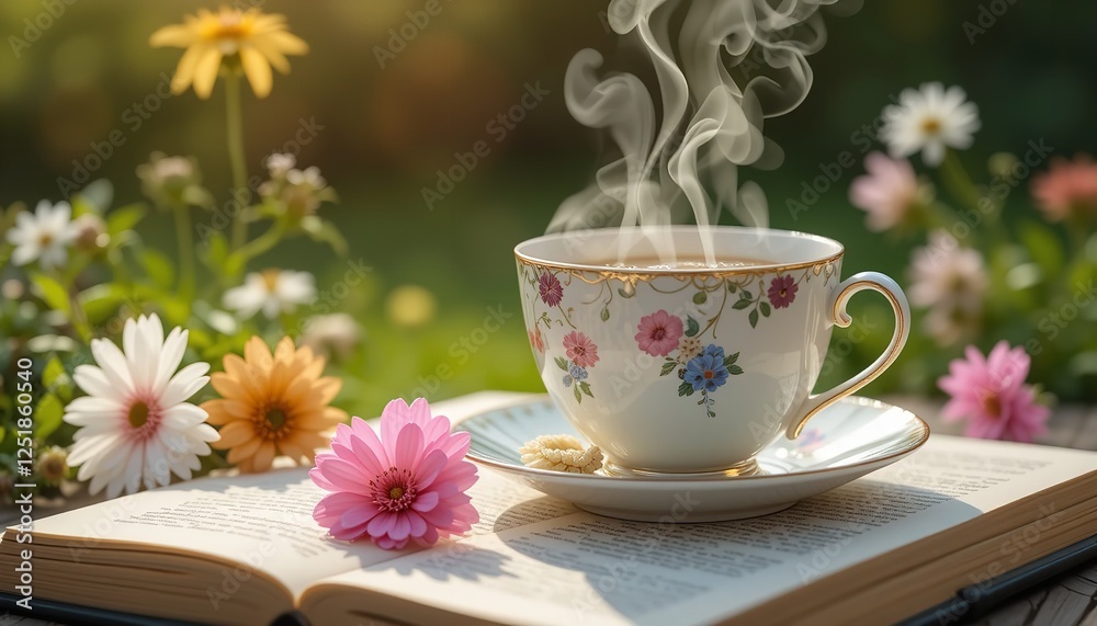 Floral Teacup Hot Tea Steam Book Flowers Spring Garden Relaxing Peaceful Tranquil Serene Nature Photography Soft Sunlight Morning Cozy Delightful Floral Teacup Hot Tea Steam Book Flowers Spring Garden Relaxing Peaceful Tranquil Serene Nature Photography Soft Sunlight Morning Cozy Delightful