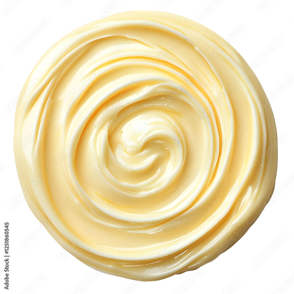 Mayonnaise swirl, whipped cream texture, top view, isolated on white background closeup Mayonnaise swirl, whipped cream texture, top view, isolated on white background closeup