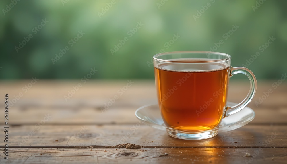 Warm Amber Tea in Glass Cup on Rustic Wooden Table Natural Light Background Refreshing Beverage Hot Drink Cozy Autumn Atmosphere Tranquil Scene Warm Amber Tea in Glass Cup on Rustic Wooden Table Natural Light Background Refreshing Beverage Hot Drink Cozy Autumn Atmosphere Tranquil Scene