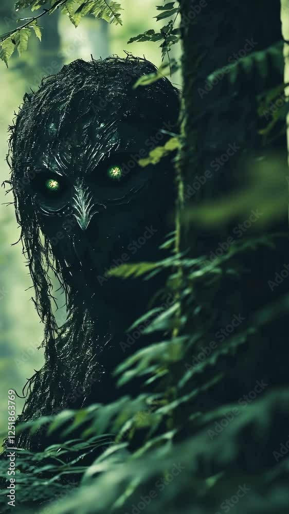 enigmatic creature lurking in the shadows of a dense forest, symbolic of fantasy and fear, cinematic atmospheric composition enigmatic creature lurking in the shadows of a dense forest, symbolic of fantasy and fear, cinematic atmospheric composition