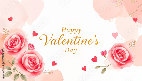 Elegant Happy Valentine's Day Card with Roses and Hearts