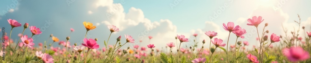 Pastel wildflowers swaying gently in the breeze , spring, breeze, rural