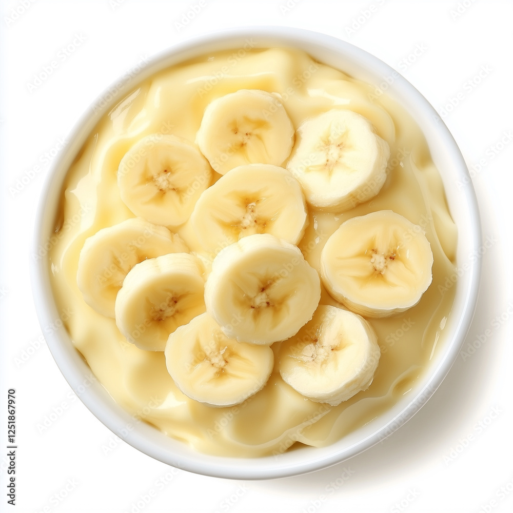 Top view of Banana Pudding, isolated on white, photorealistic food Top view of Banana Pudding, isolated on white, photorealistic food