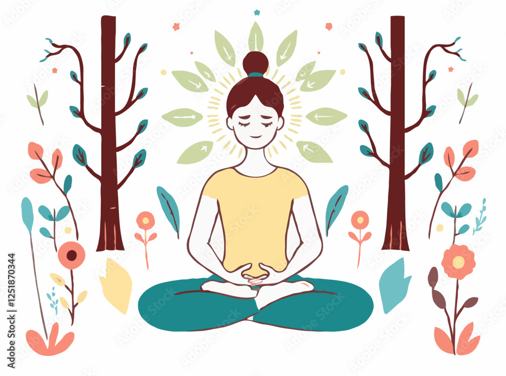 Mindfulness and Meditation Vector Illustration for Mental Health Awareness Mindfulness and Meditation Vector Illustration for Mental Health Awareness