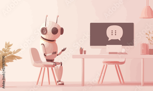 AI Chatbot Generating Innovative Solutions on Computer in Modern Workspace Vector