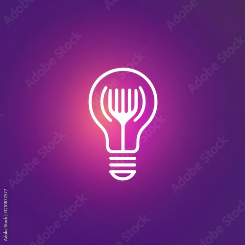 Simple lightbulb with fork graphic on purple background,  design element photo