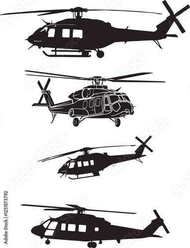 Black hawk helicopter silhouette vector collection