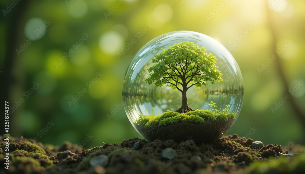 Small Green Tree in Glass Sphere Nature Ecology Concept Environmental Protection Sustainable World Beautiful Lush Greenery Vibrant Spring Growth Eco Small Green Tree in Glass Sphere Nature Ecology Concept Environmental Protection Sustainable World Beautiful Lush Greenery Vibrant Spring Growth Eco