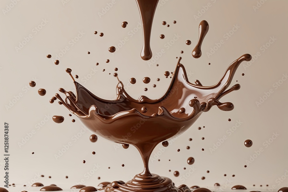 Levitating Splash of Rich Chocolate Sauce with Dynamic Droplets on a Pure Background Levitating Splash of Rich Chocolate Sauce with Dynamic Droplets on a Pure Background