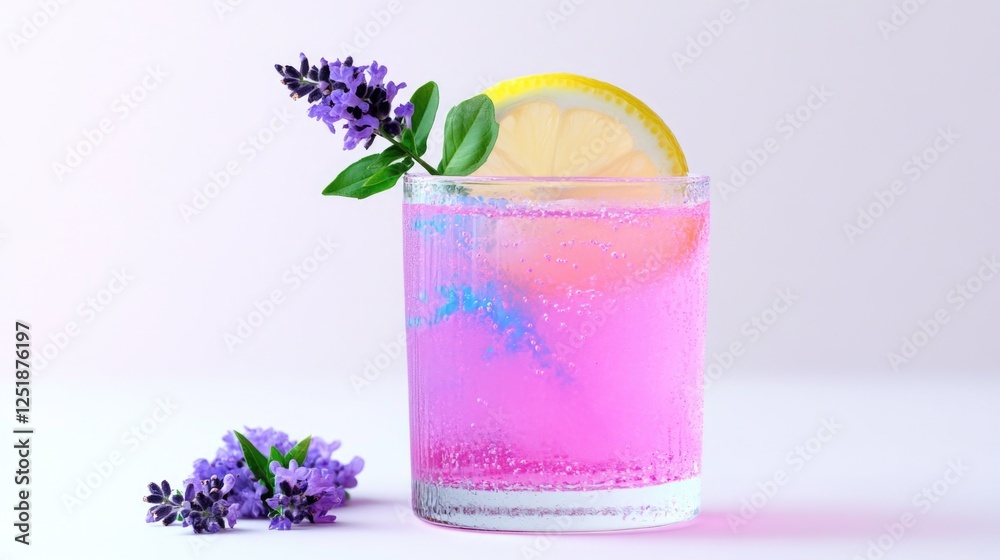 Refreshing lavender lemonade with lemon slice and flowers Refreshing lavender lemonade with lemon slice and flowers