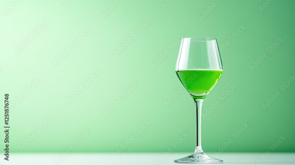 Fototapeta premium Elegant glass with green drink against minimalist green background