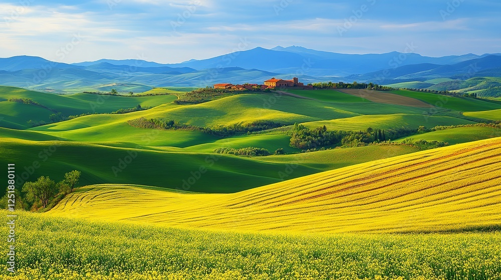 Fototapeta premium Serene rolling hills tuscany landscape photography lush green environment wide-angle view nature's beauty