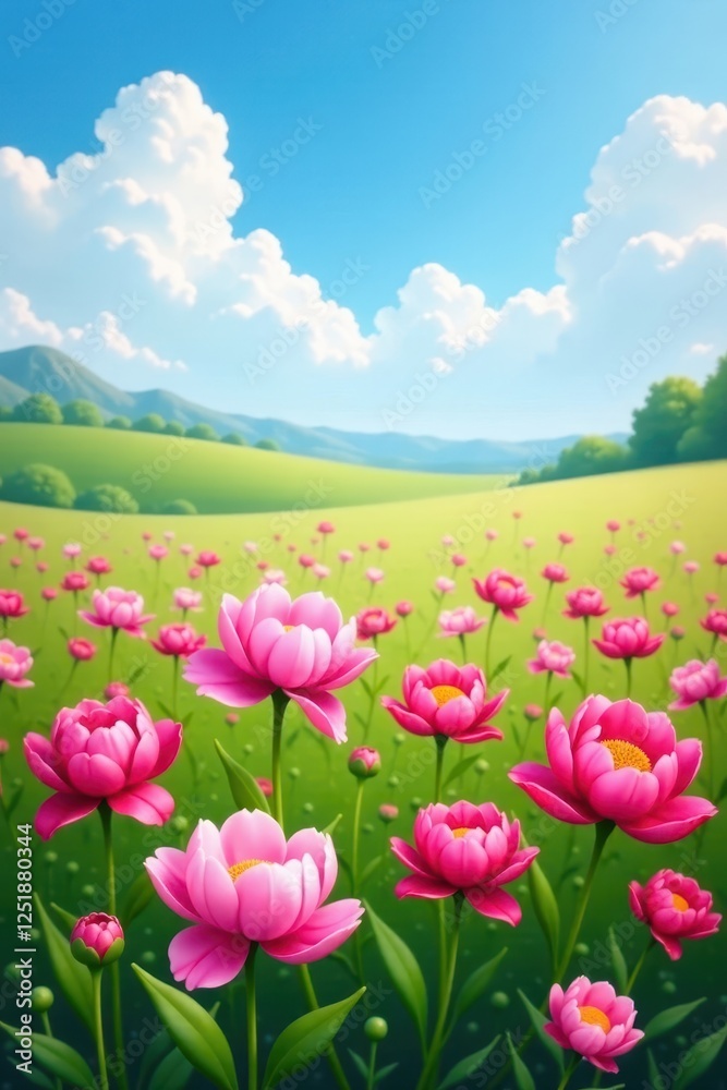 Obraz premium peony patch in a sunny field with blooming flowers, blooms, flowers, peony