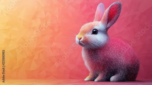 A minimalist Easter bunny design with geometric patterns and soft pastel tones.