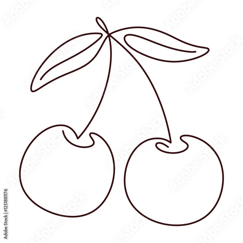 Cherries one line drawing. Black contour line simple minimalist graphic isolated vector illustration. Fruit linear art