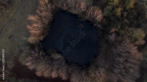 rotating top down drone shot of a lake from above 