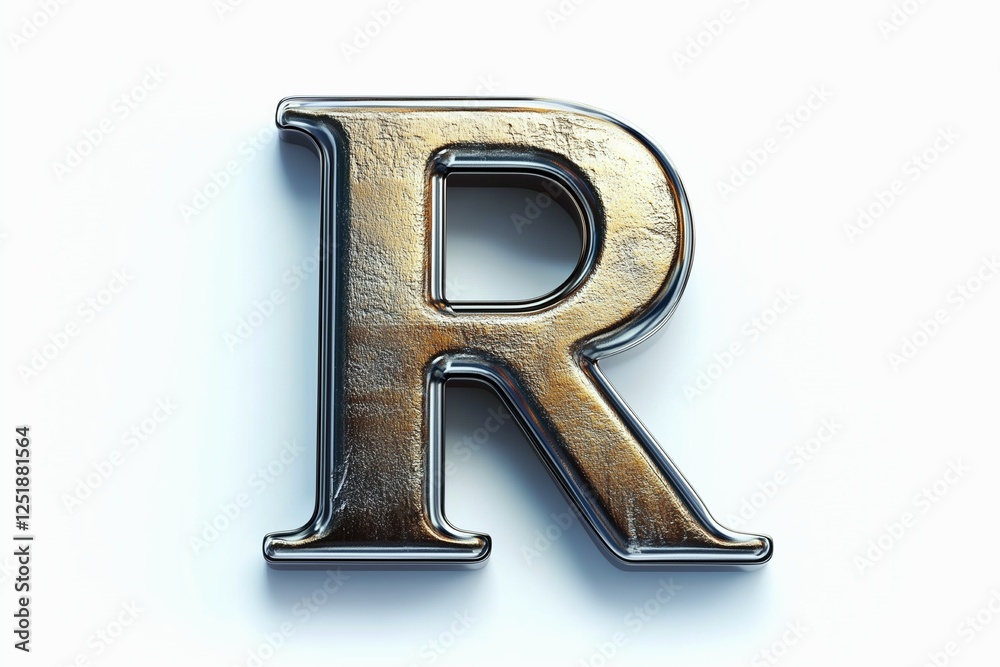 Letter R designed with new and clean metallic effect texture isolated on white background Letter R designed with new and clean metallic effect texture isolated on white background