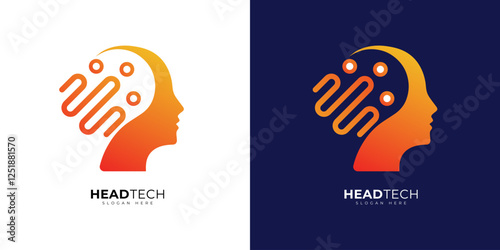 creative idea brain logo icon design for human mind, Digital Abstract human head logo, Head Tech Brain Artificial Intelligence vector logo illustration