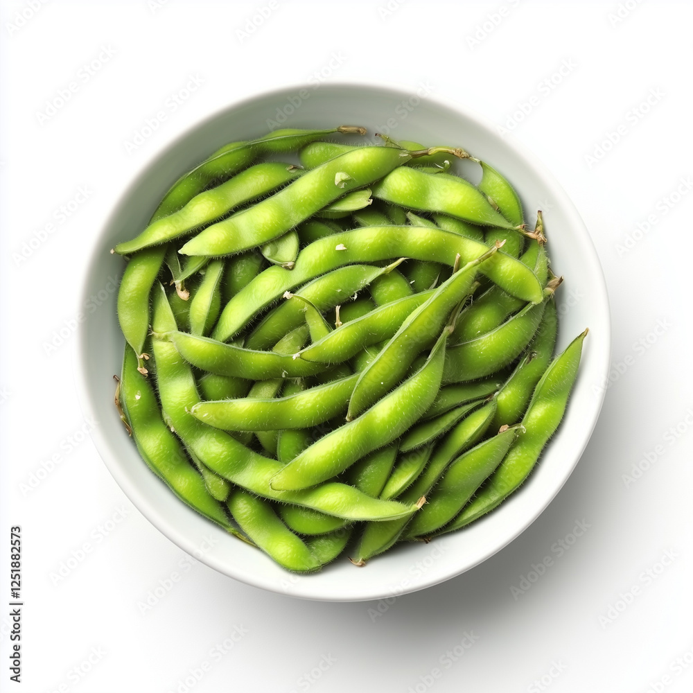 Top down view of Edamame, isolated on white, food setting Top down view of Edamame, isolated on white, food setting