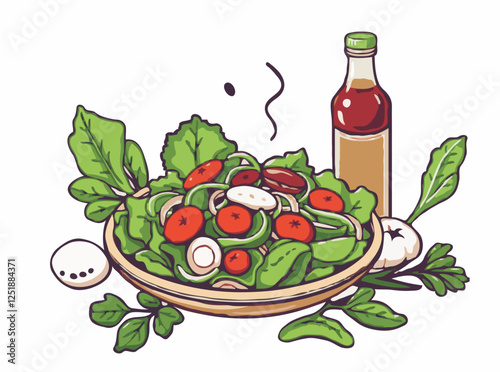 Green Salad Ingredients Vector Illustration