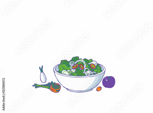 Green Salad Ingredients Vector Illustration