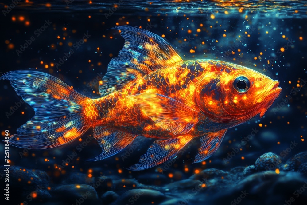 Enigmatic Deep-Sea Fish with Bioluminescent Patterns Swimming in the Abyssal Darkness Enigmatic Deep-Sea Fish with Bioluminescent Patterns Swimming in the Abyssal Darkness