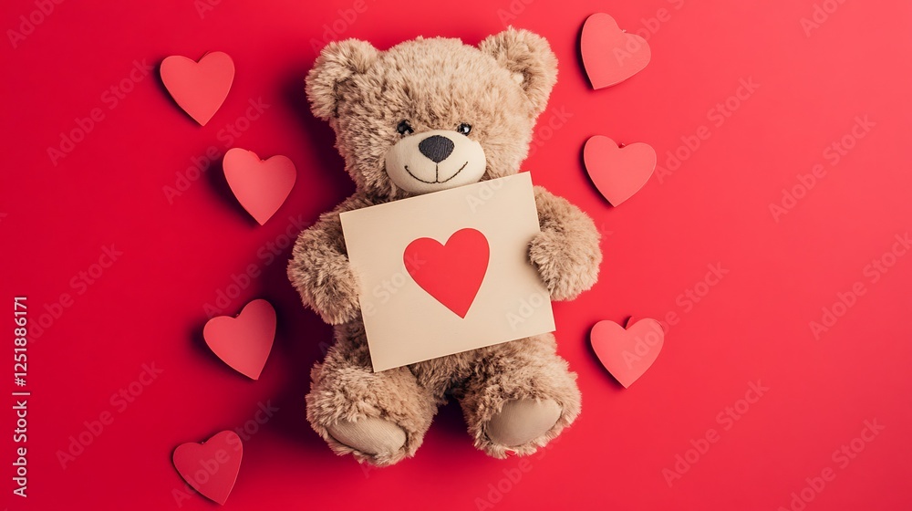 Teddy bear with hearts on a red background, romance Teddy bear with hearts on a red background, romance