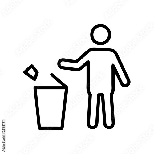 Waste collection icon with person throwing trash in bin