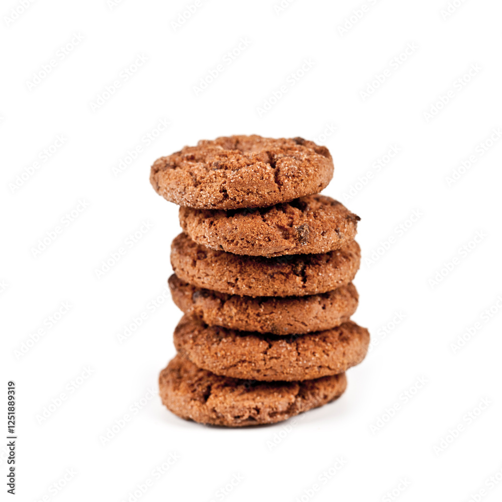 Double chocolate chip cookies stack isolated on white. Double chocolate chip cookies stack isolated on white.