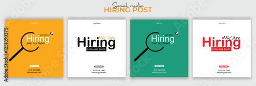 We're hiring red vector banner. Employee vacancy announcement. Illustration isolated. Business recruiting concept.