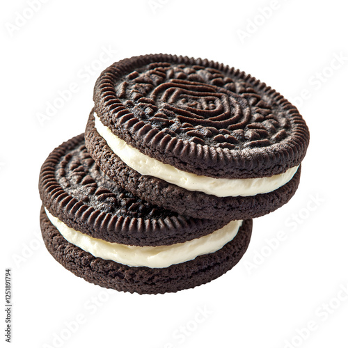 Oreo-Inspired Cookies with White Cream Filling Isolated on Transparent Background