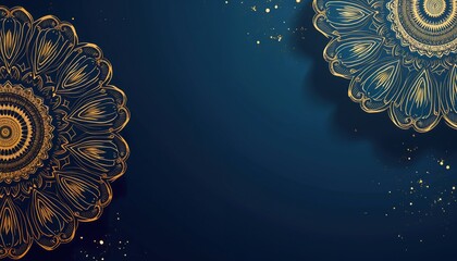 Indian style template design with gold mandala pattern. Blue luxury background for cover, business presentation, web banner, wedding invitation, greeting card, premium packaging. Elegant geometric