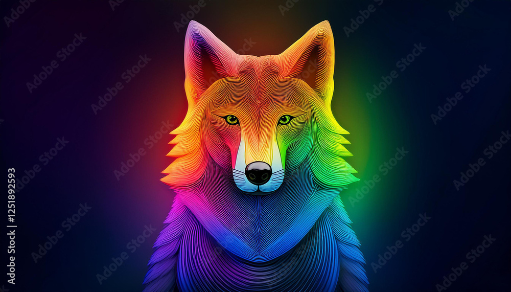 Obraz premium cartoon wolf instance proposing a rainbow gradient line layout