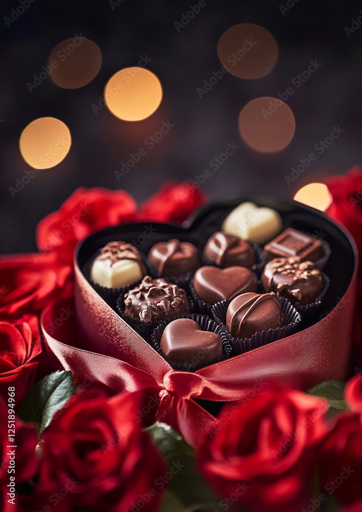 Heart-Shaped Chocolate Box with Assorted Chocolates and Red Roses – Perfect Romantic Valentine's Gift Heart-Shaped Chocolate Box with Assorted Chocolates and Red Roses – Perfect Romantic Valentine's Gift