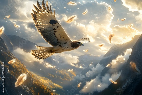 Majestic Eagle Soaring Over Dramatic Mountain Landscape at Sunset