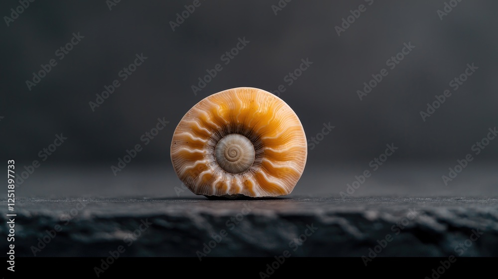 Obraz premium Close-up of a unique seashell, dark background. Possible use Education, natural history