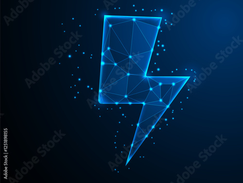 3D Low Poly Blue Lightning Bolt: Electric Power, Technology, and Abstract Digital Innovation Icon