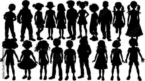 Children kids silhouette set, vector silhouette of children